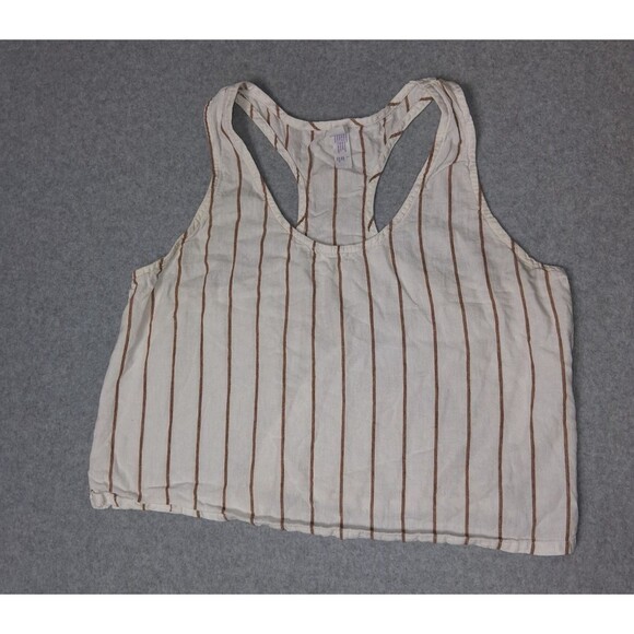 stars above Tops - Stars Above Linen Blend Cropped Racerback Tank Top Size L Pinstripe Coastal Boho